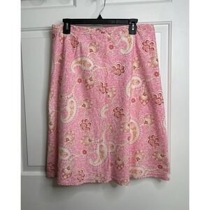 Tommy Hilfiger Skirt Womens 12 Knee Length Pink Paisley Floral Cotton Valentine